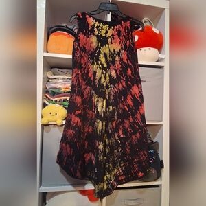 Tie-Dye Black Maxi Dress with Red and Yellow Accents